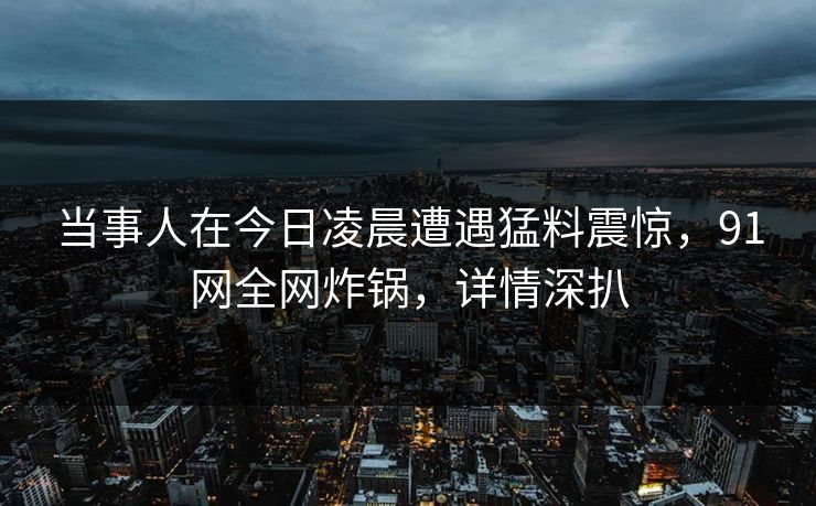 当事人在今日凌晨遭遇猛料震惊，91网全网炸锅，详情深扒