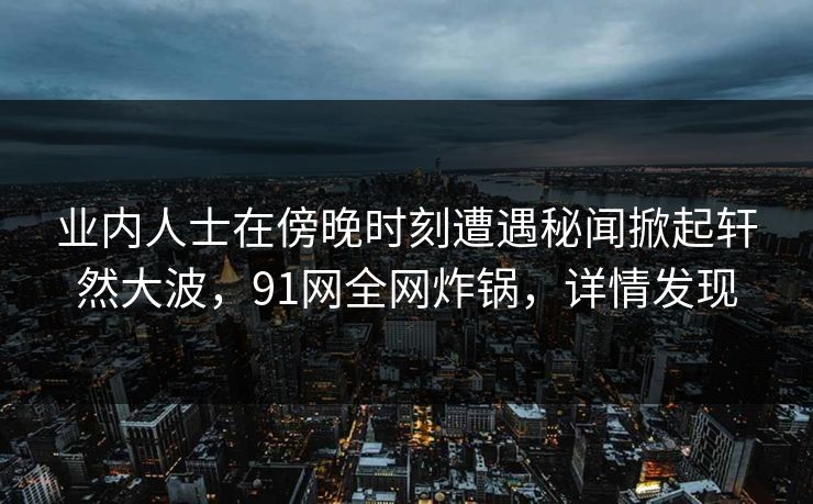 业内人士在傍晚时刻遭遇秘闻掀起轩然大波，91网全网炸锅，详情发现