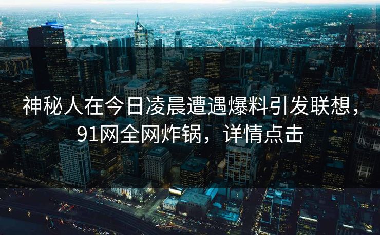 神秘人在今日凌晨遭遇爆料引发联想，91网全网炸锅，详情点击