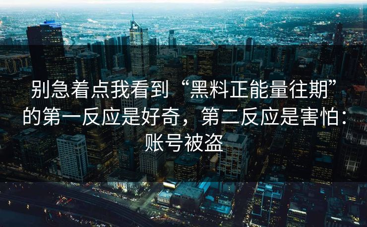 别急着点我看到“黑料正能量往期”的第一反应是好奇，第二反应是害怕：账号被盗